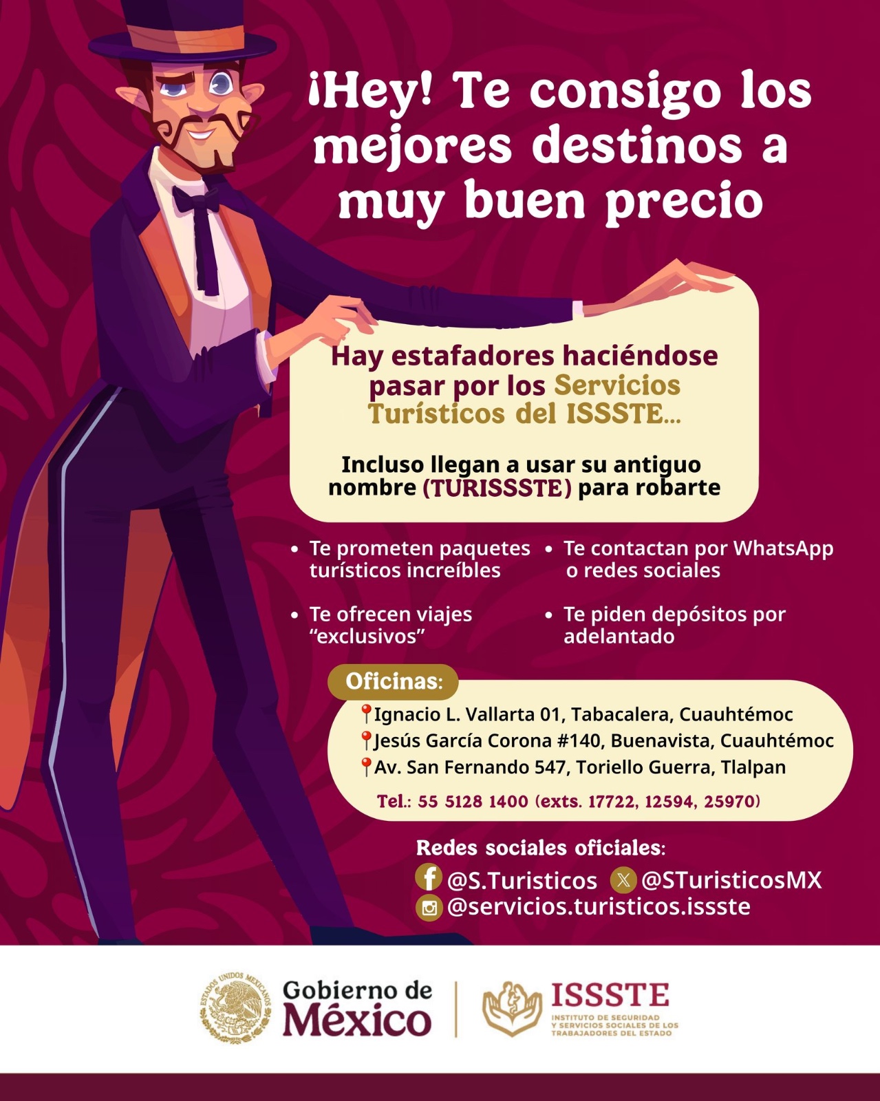 Alerta ISSSTE sobre fraudes con paquetes turísticos falsos en redes sociales