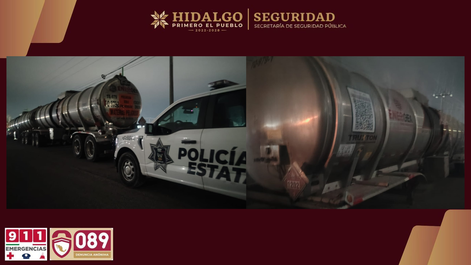 Recupera SSPH carga robada en carreteras federales: diesel y toneladas de material de construcción