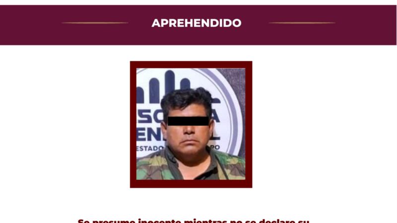 En Querétaro la PGJEH aprehendió a un hombre investigado por homicidio doloso calificado