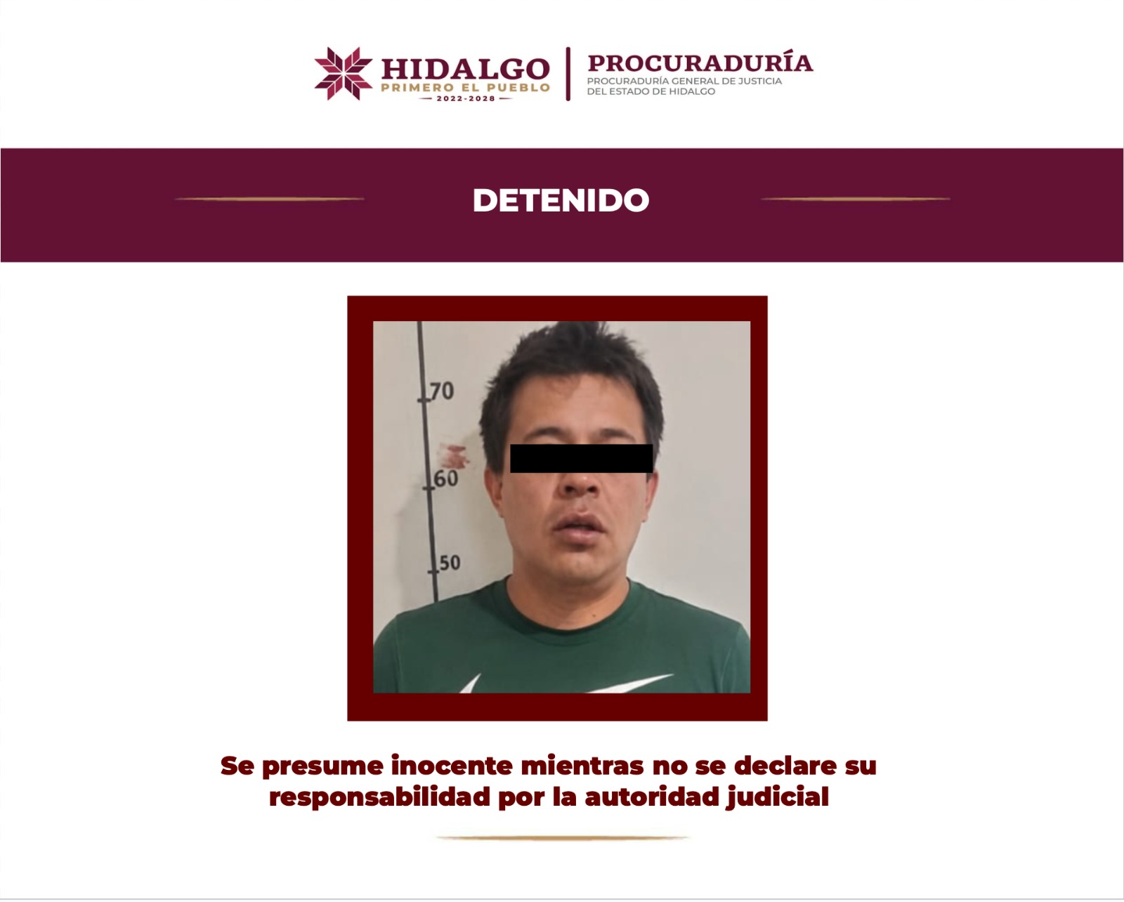PGJEH investiga feminicidio; el probable responsable se encuentra en prisión preventiva oficiosa