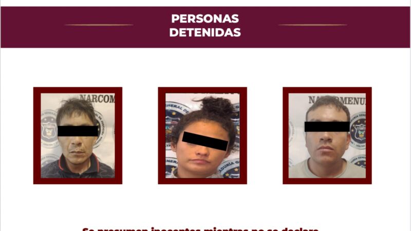 Detiene PGJEH a tres personas en posesión de narcóticos, arma de fuego y un vehículo con reporte de robo